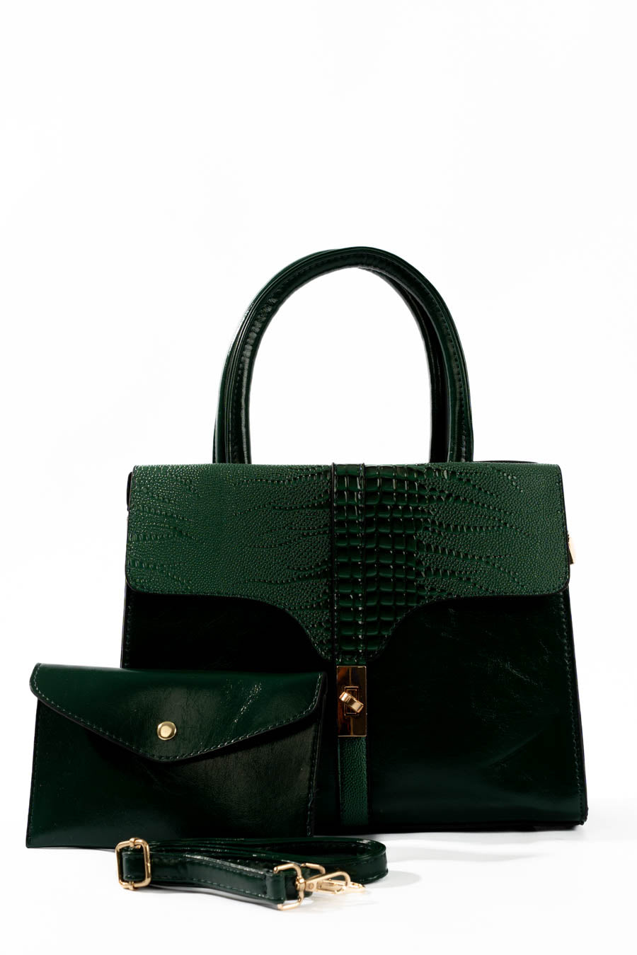 Emerald Croc-Embossed Structured Handbag