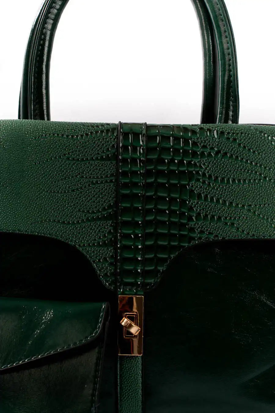 Emerald Croc-Embossed Structured Handbag