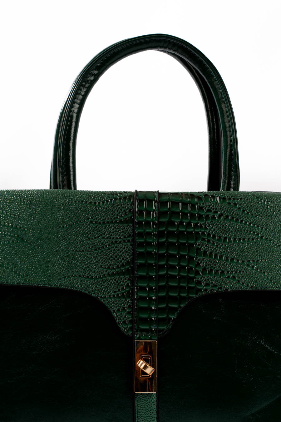 Emerald Croc-Embossed Structured Handbag