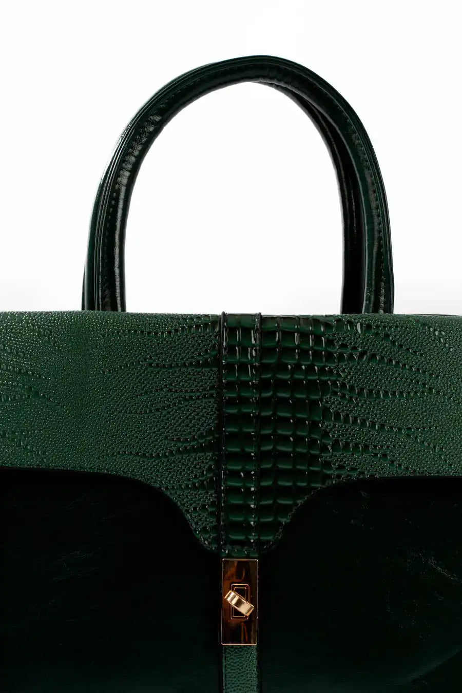 Emerald Croc-Embossed Structured Handbag