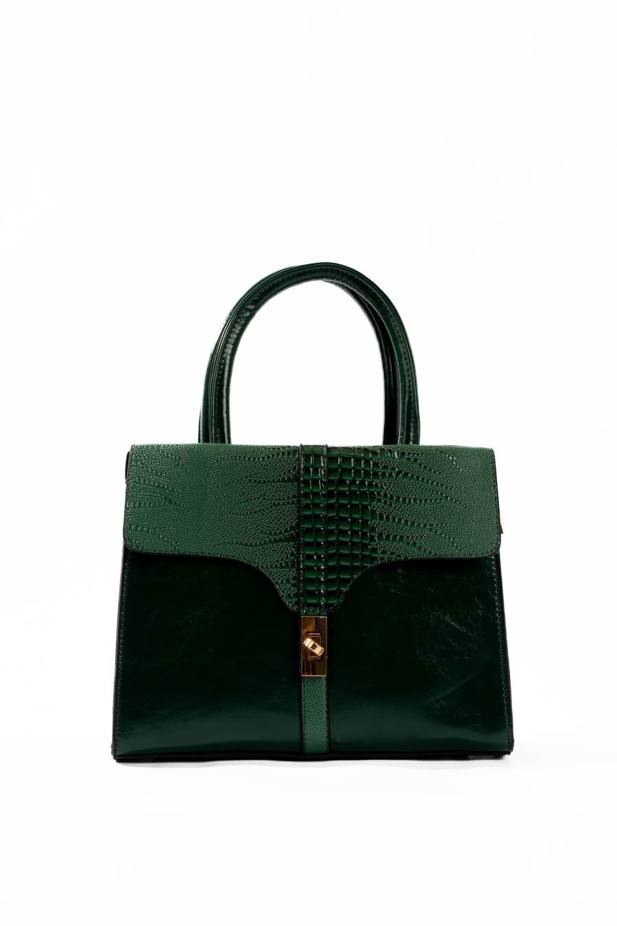 Emerald Croc-Embossed Structured Handbag