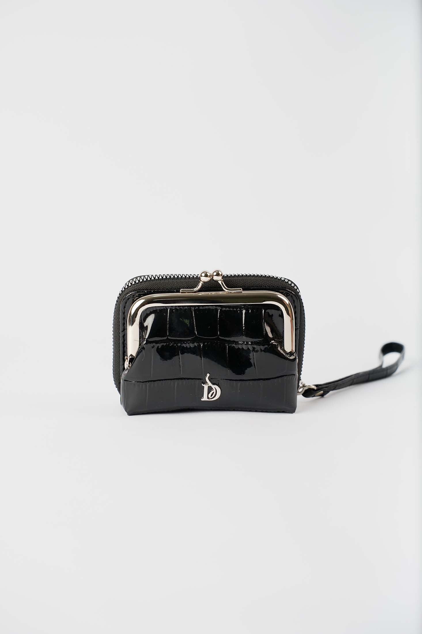 Double Compartment Crocodile Wallet with Wristlet Strap