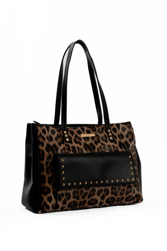 Elegant Leopard Handbag with Studded Pocket