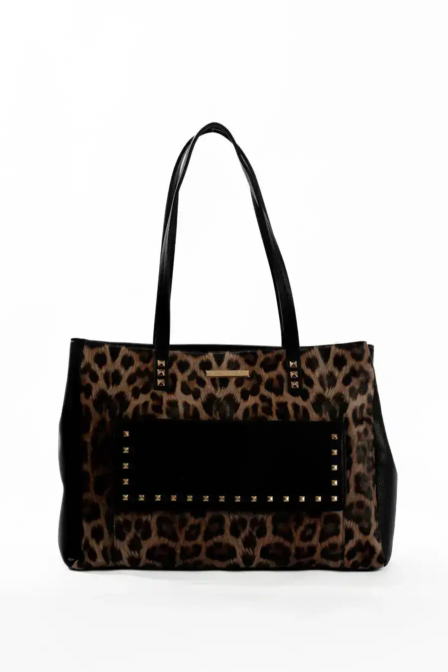 Elegant Leopard Handbag with Studded Pocket