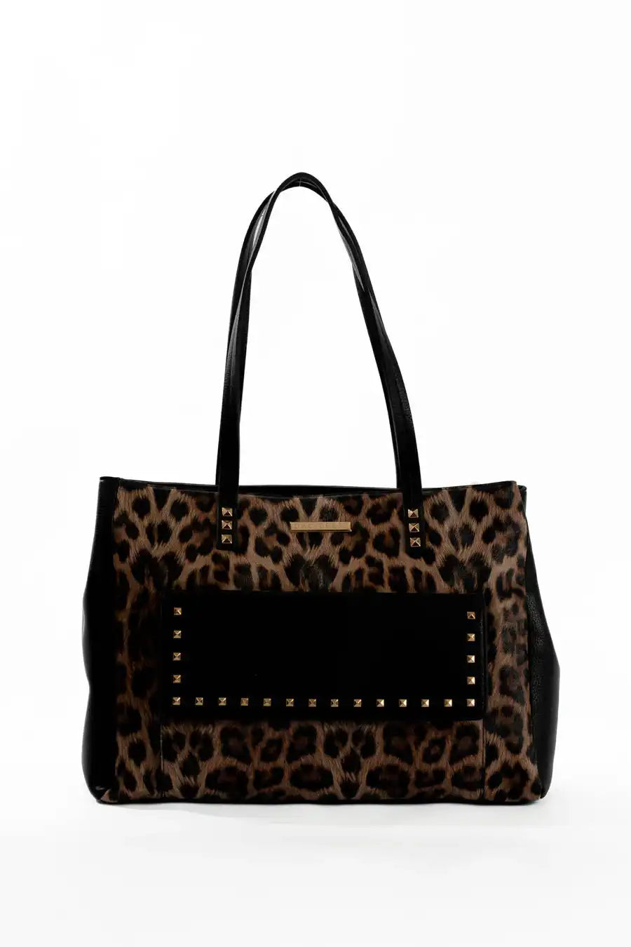 Elegant Leopard Handbag with Studded Pocket