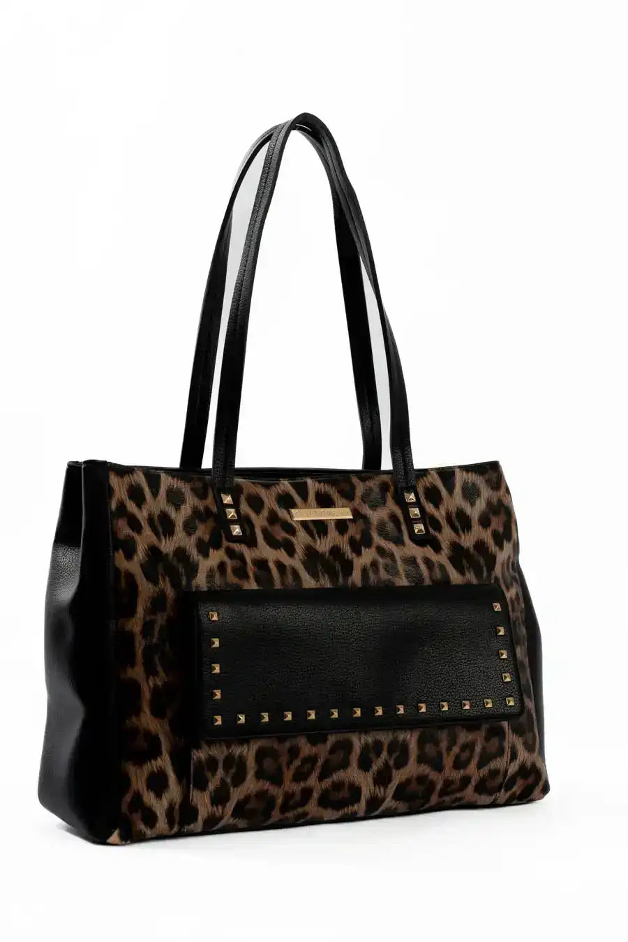 Elegant Leopard Handbag with Studded Pocket