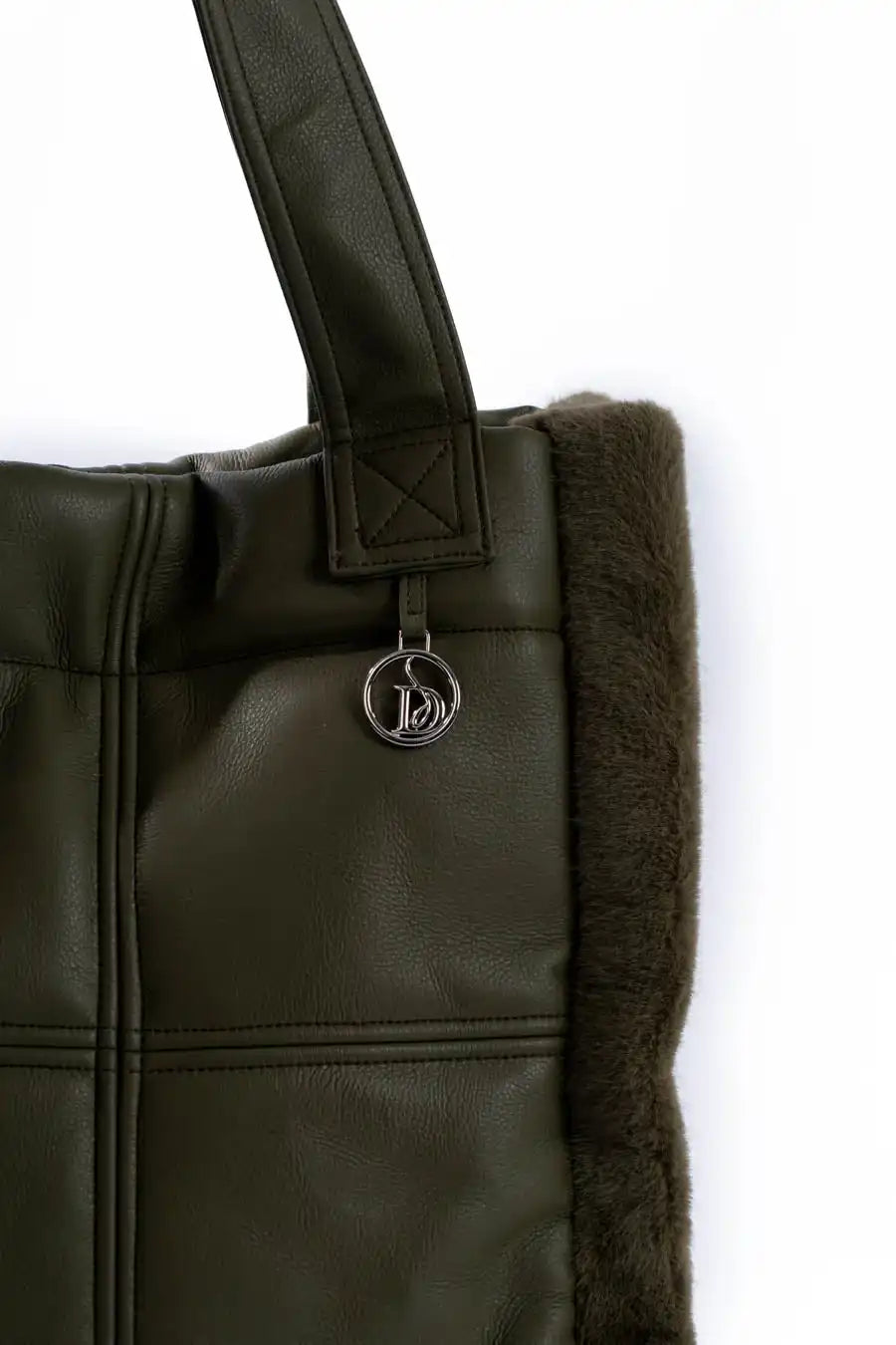 Solid Leather Tote Bag with Fur Trim