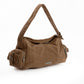 Suede Ribbed Shoulder-Bag with Side Zipped Pockets