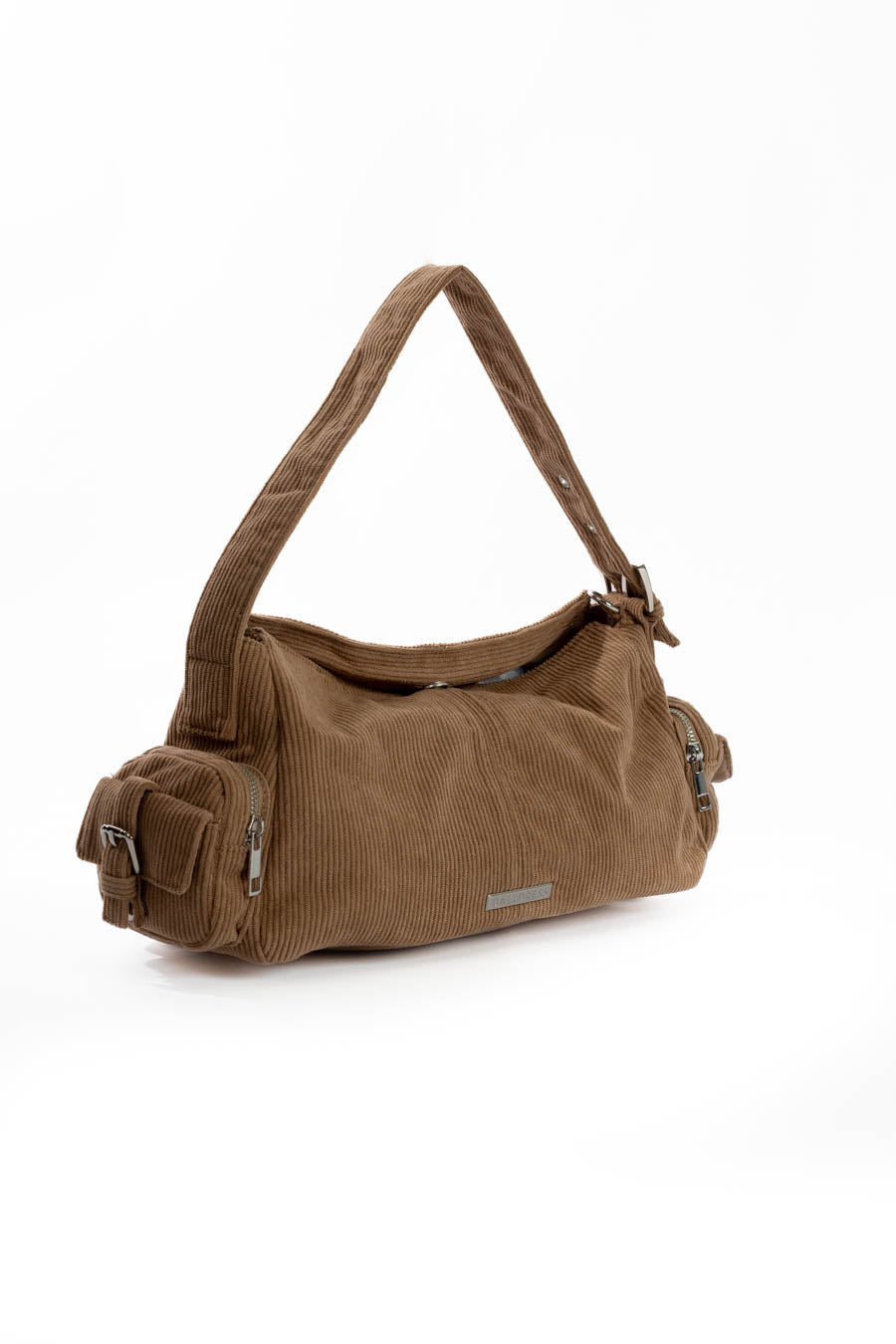 Suede Ribbed Shoulder-Bag with Side Zipped Pockets