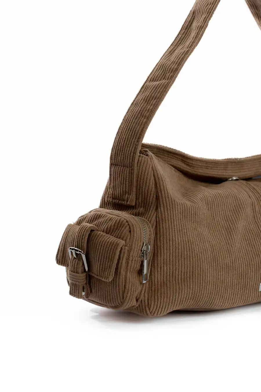 Suede Ribbed Shoulder-Bag with Side Zipped Pockets