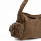 Suede Ribbed Shoulder-Bag with Side Zipped Pockets