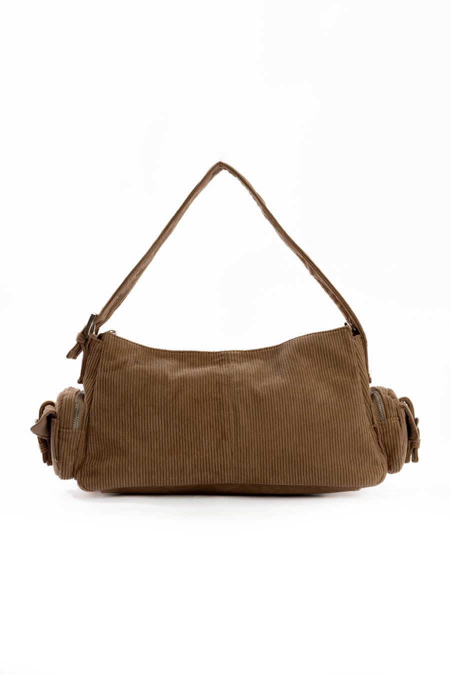 Suede Ribbed Shoulder-Bag with Side Zipped Pockets