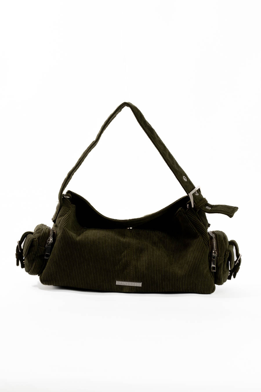 Suede Ribbed Shoulder-Bag with Side Zipped Pockets