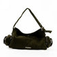 Suede Ribbed Shoulder-Bag with Side Zipped Pockets