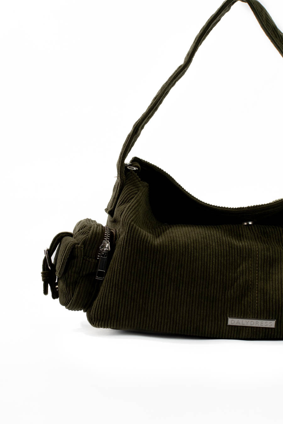 Suede Ribbed Shoulder-Bag with Side Zipped Pockets