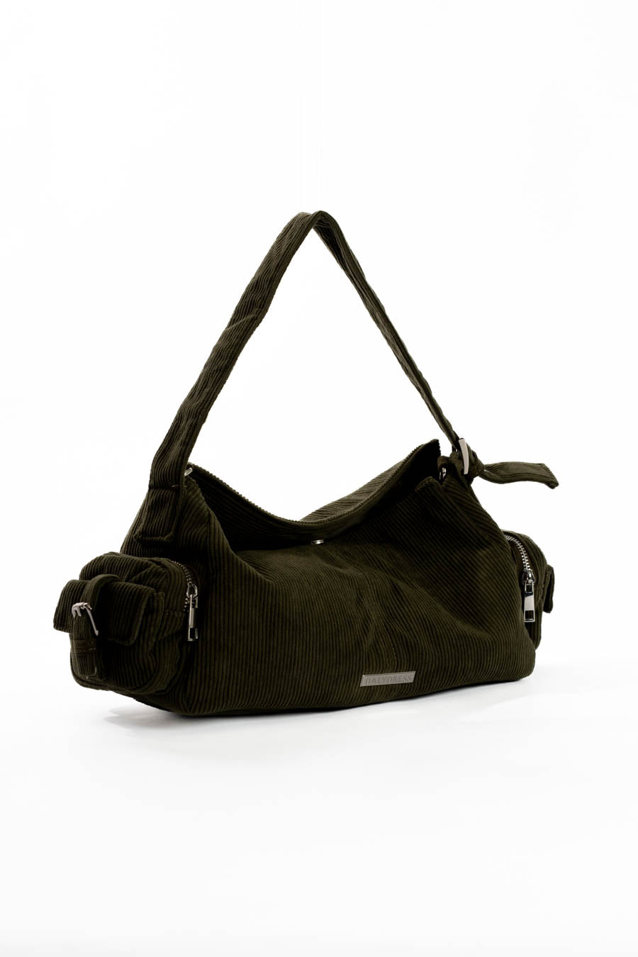 Suede Ribbed Shoulder-Bag with Side Zipped Pockets