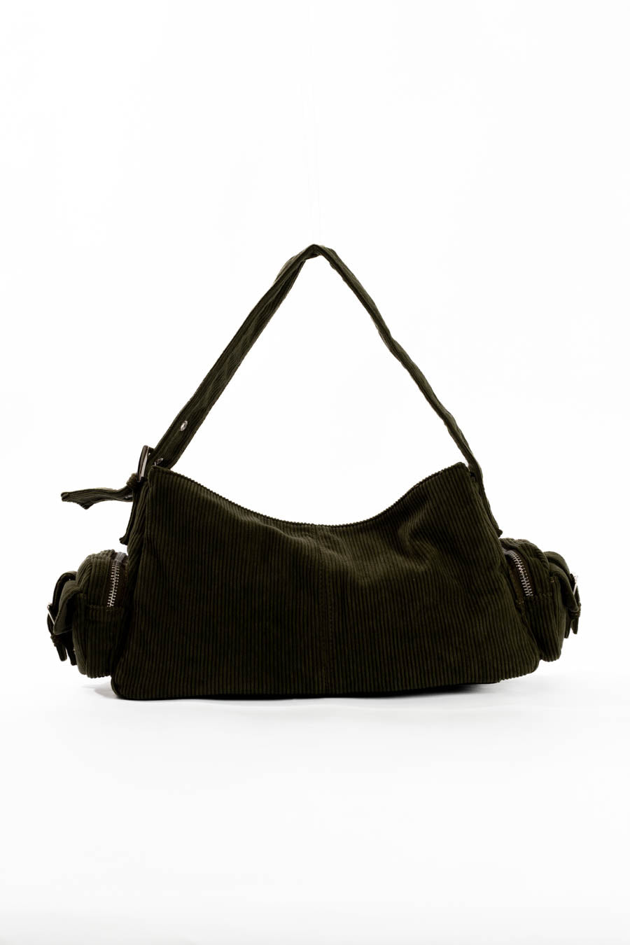 Suede Ribbed Shoulder-Bag with Side Zipped Pockets