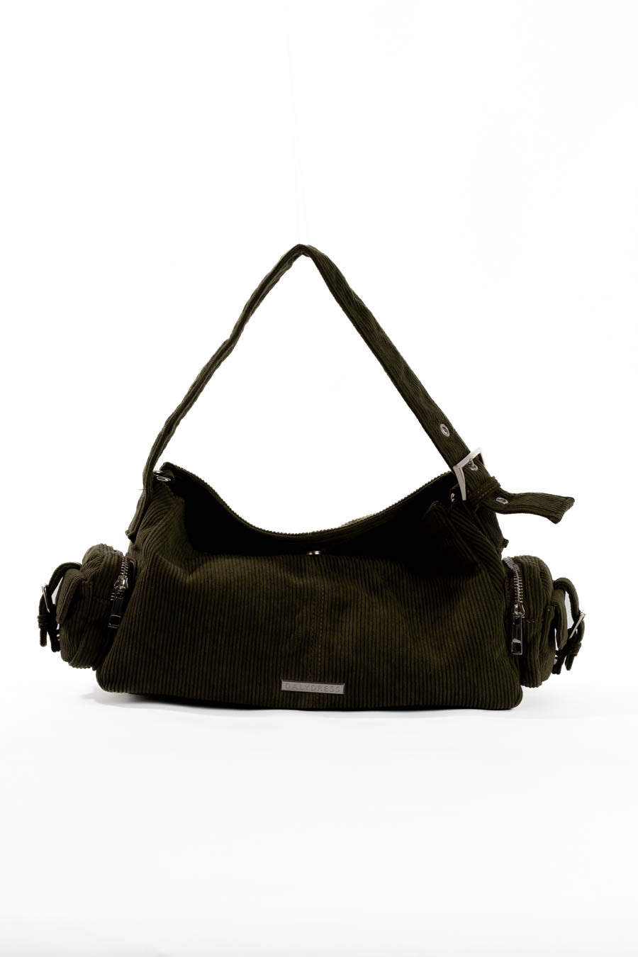 Suede Ribbed Shoulder-Bag with Side Zipped Pockets