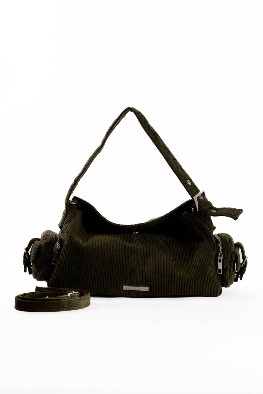 Suede Ribbed Shoulder-Bag with Side Zipped Pockets