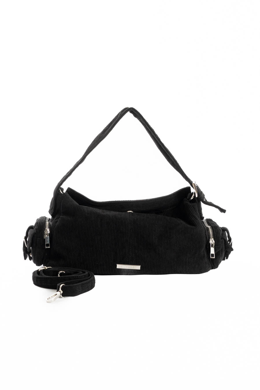 Suede Ribbed Shoulder-Bag with Side Zipped Pockets