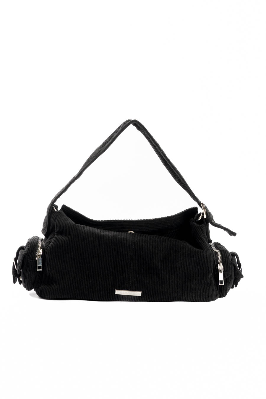 Suede Ribbed Shoulder-Bag with Side Zipped Pockets
