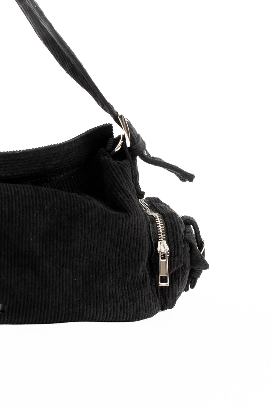 Suede Ribbed Shoulder-Bag with Side Zipped Pockets
