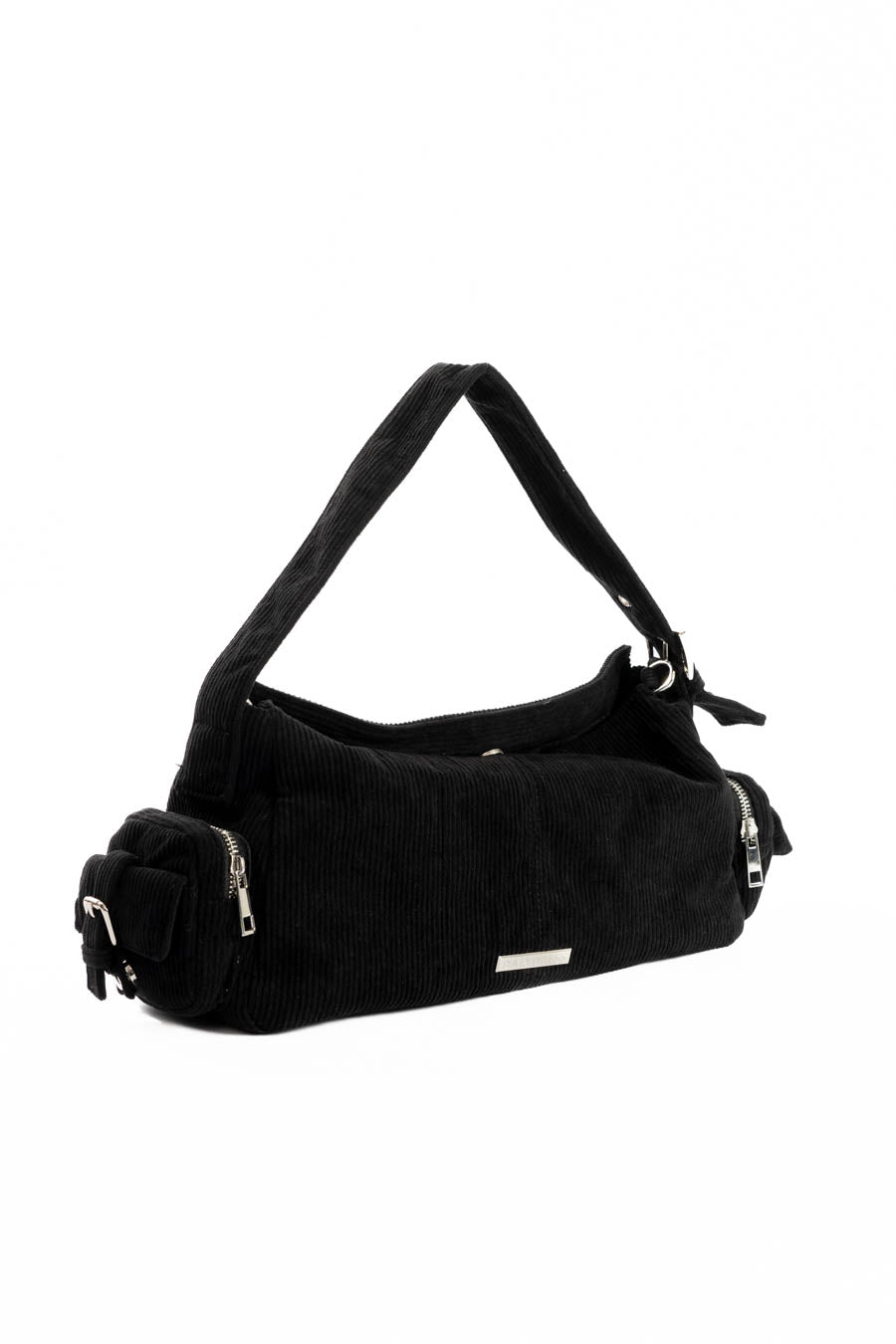 Suede Ribbed Shoulder-Bag with Side Zipped Pockets