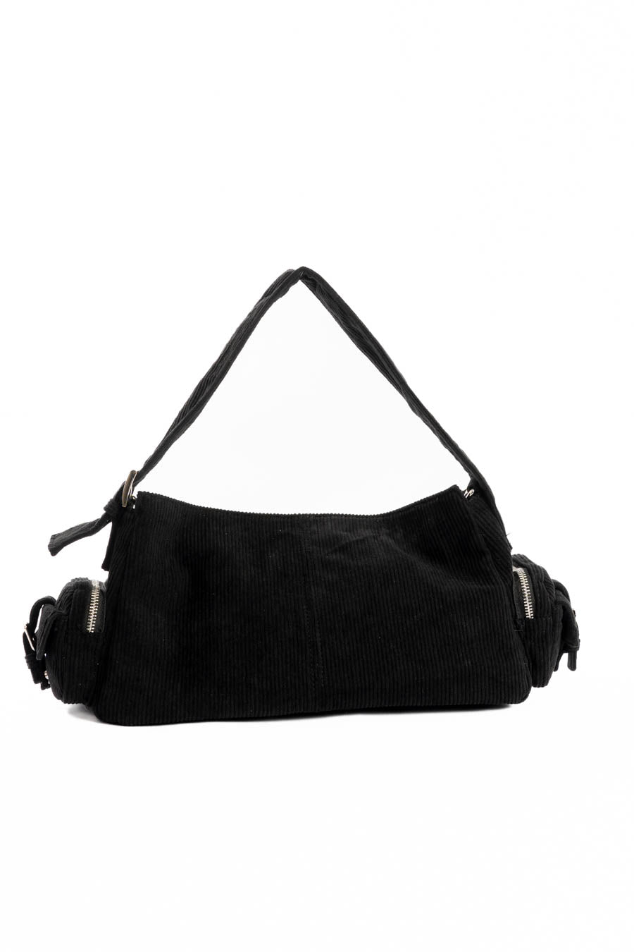 Suede Ribbed Shoulder-Bag with Side Zipped Pockets