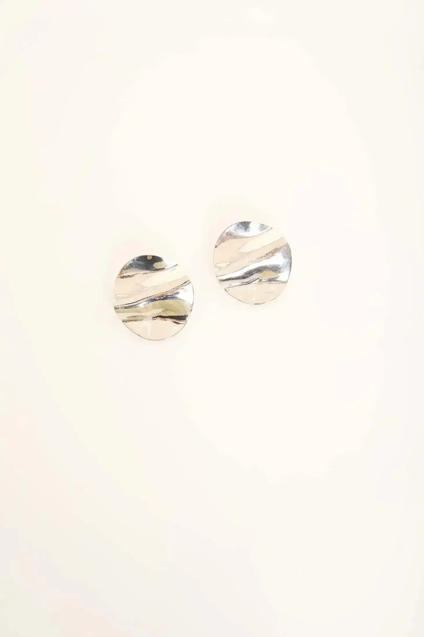Silver Textured Round Stud Earrings
