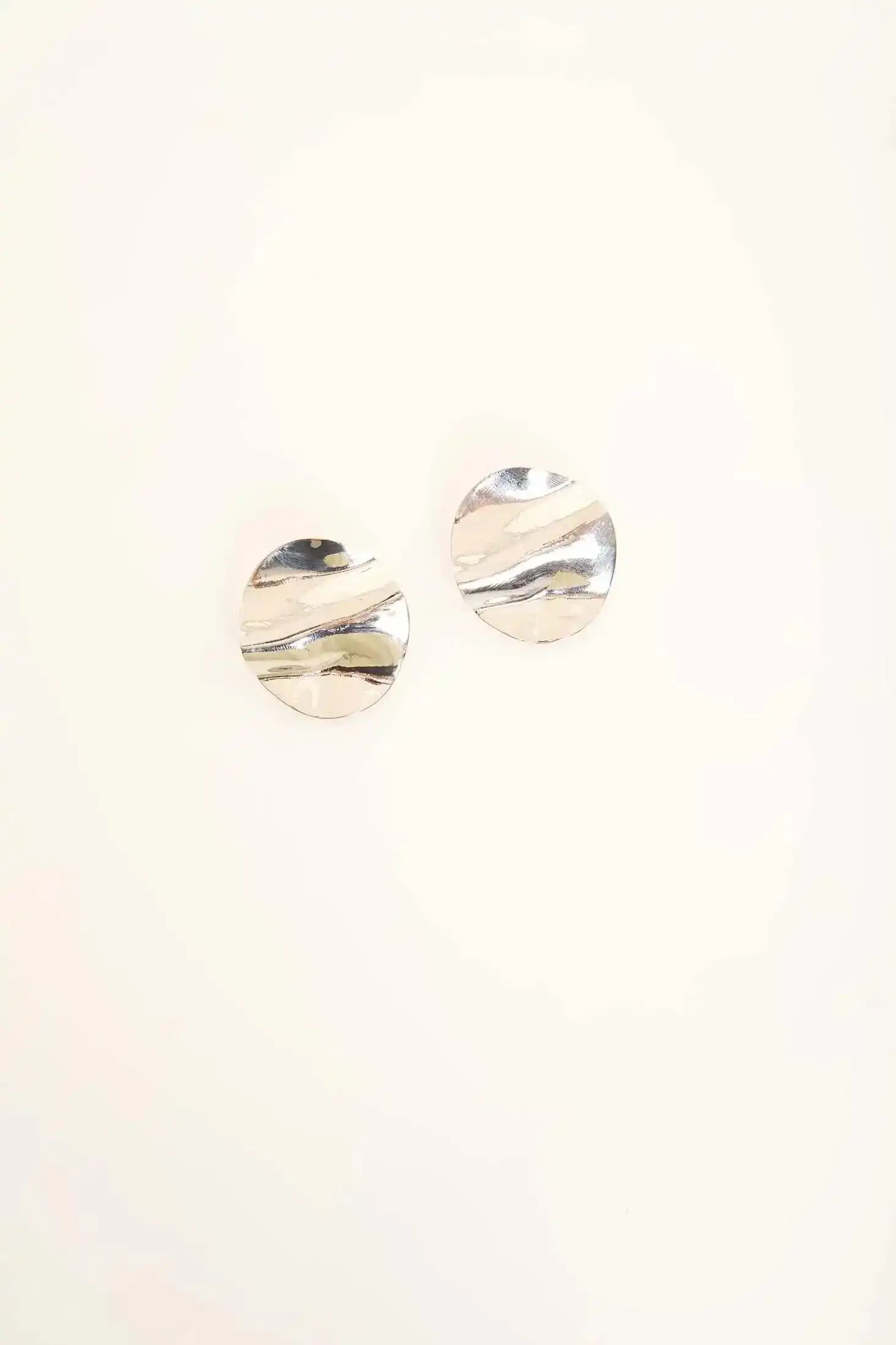 Silver Textured Round Stud Earrings