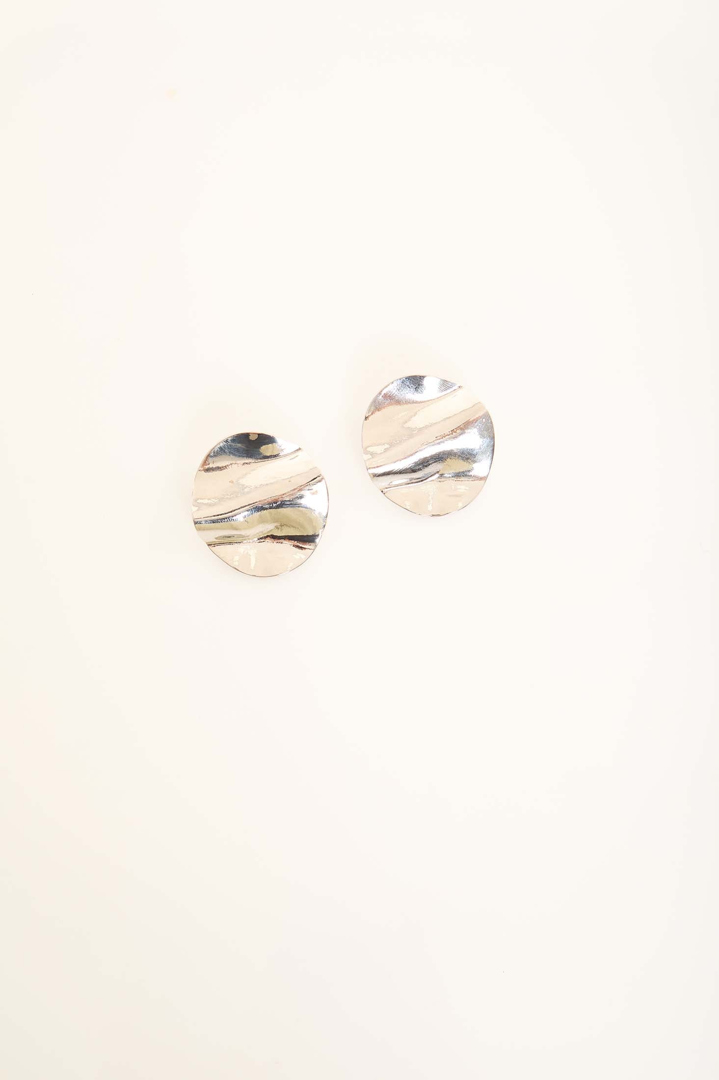 Silver Textured Round Stud Earrings
