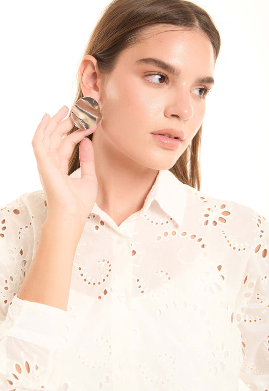 Silver Textured Round Stud Earrings