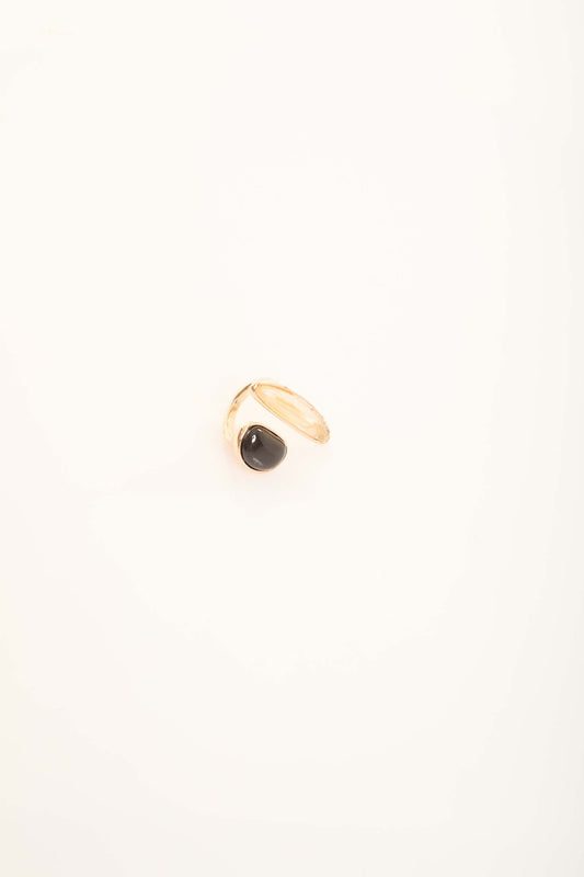 Open Ring with Black and Amber Stones