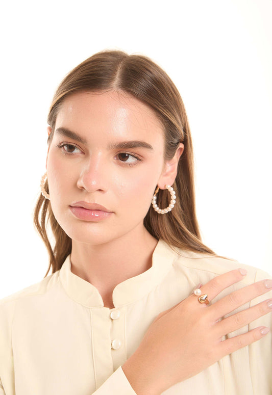 Dual Stud and Pearl Open Ring Design