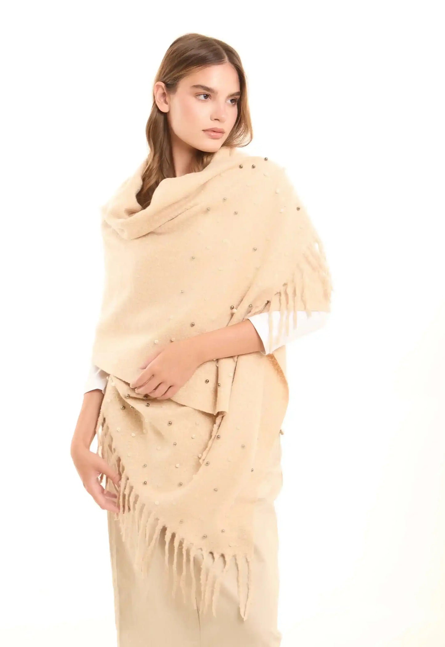 Embellished Pearls Nude Soft Scarf
