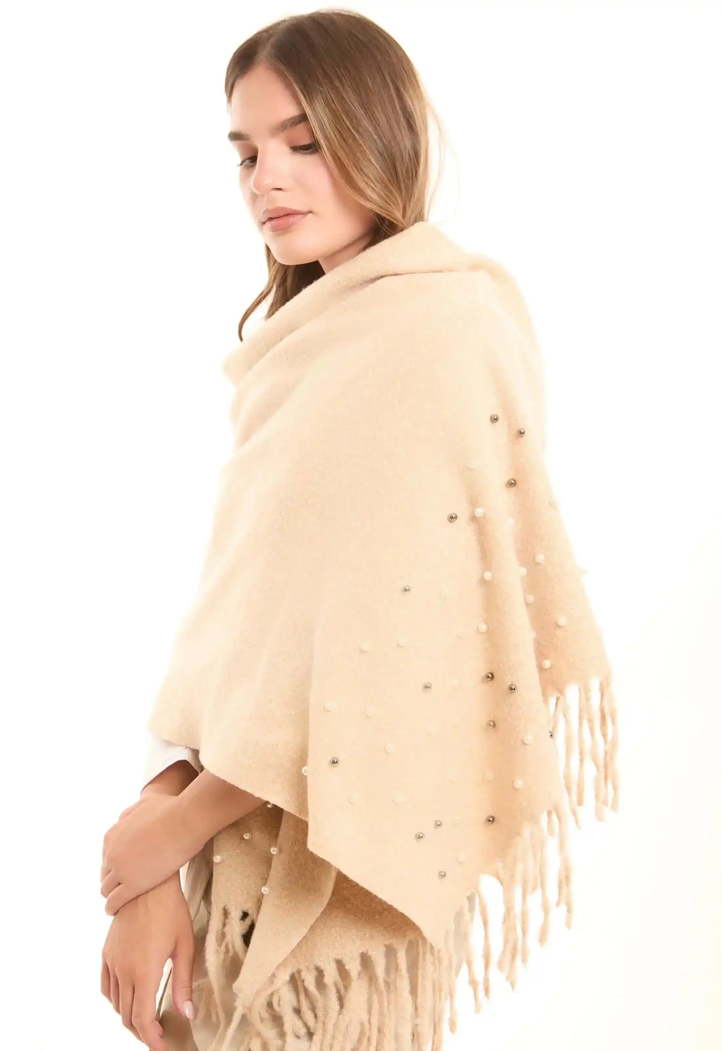 Embellished Pearls Nude Soft Scarf