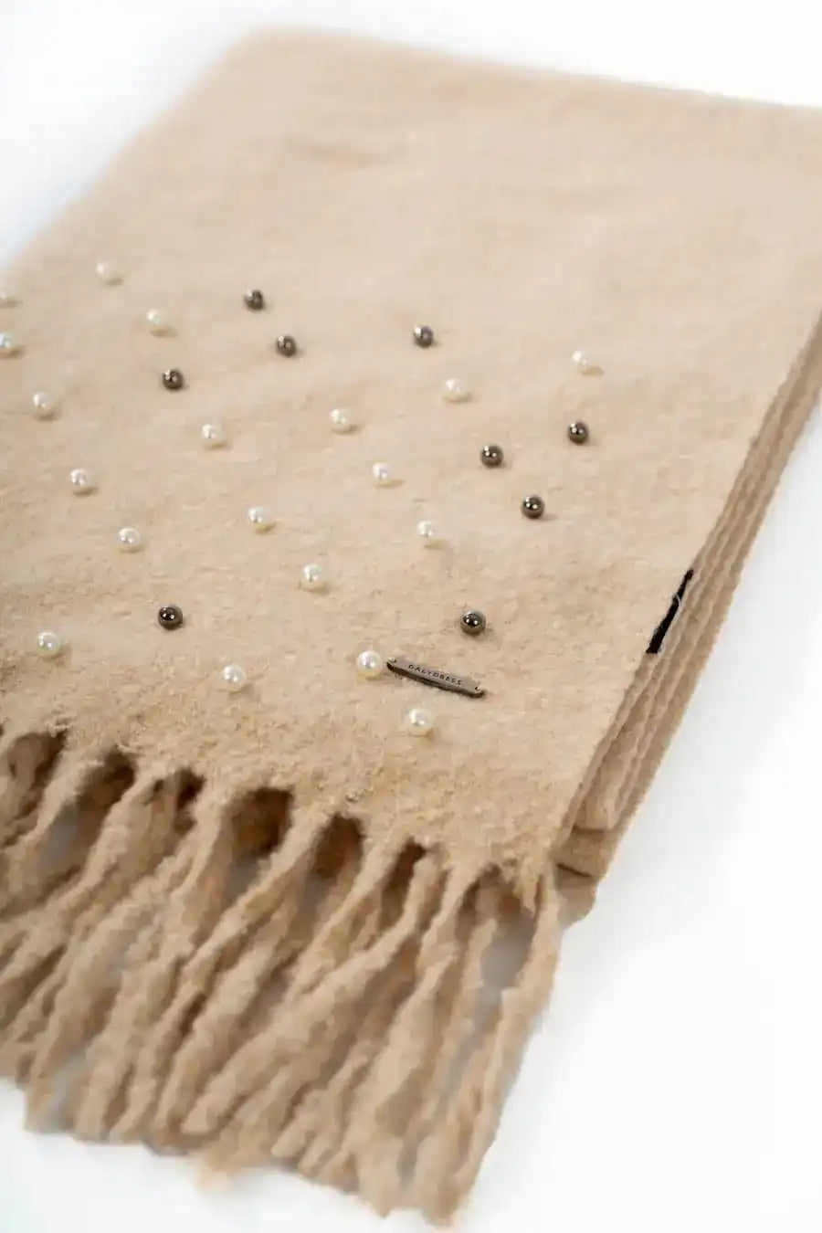Embellished Pearls Nude Soft Scarf