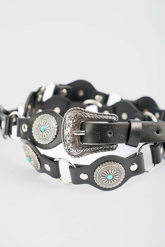 Black Leather Turquoise Stud Belt