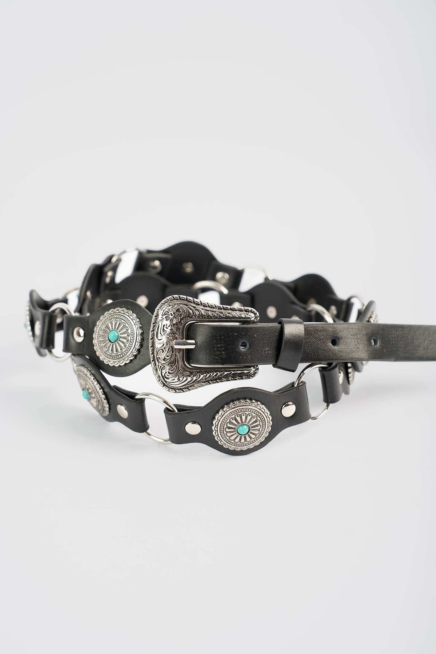 Black Leather Turquoise Stud Belt