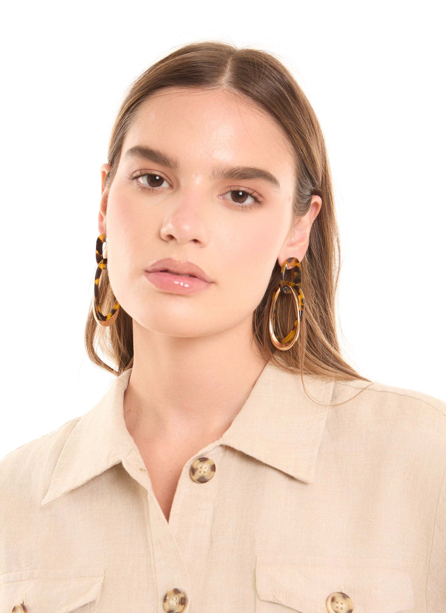 Patterned Double Oval Drop Earrings