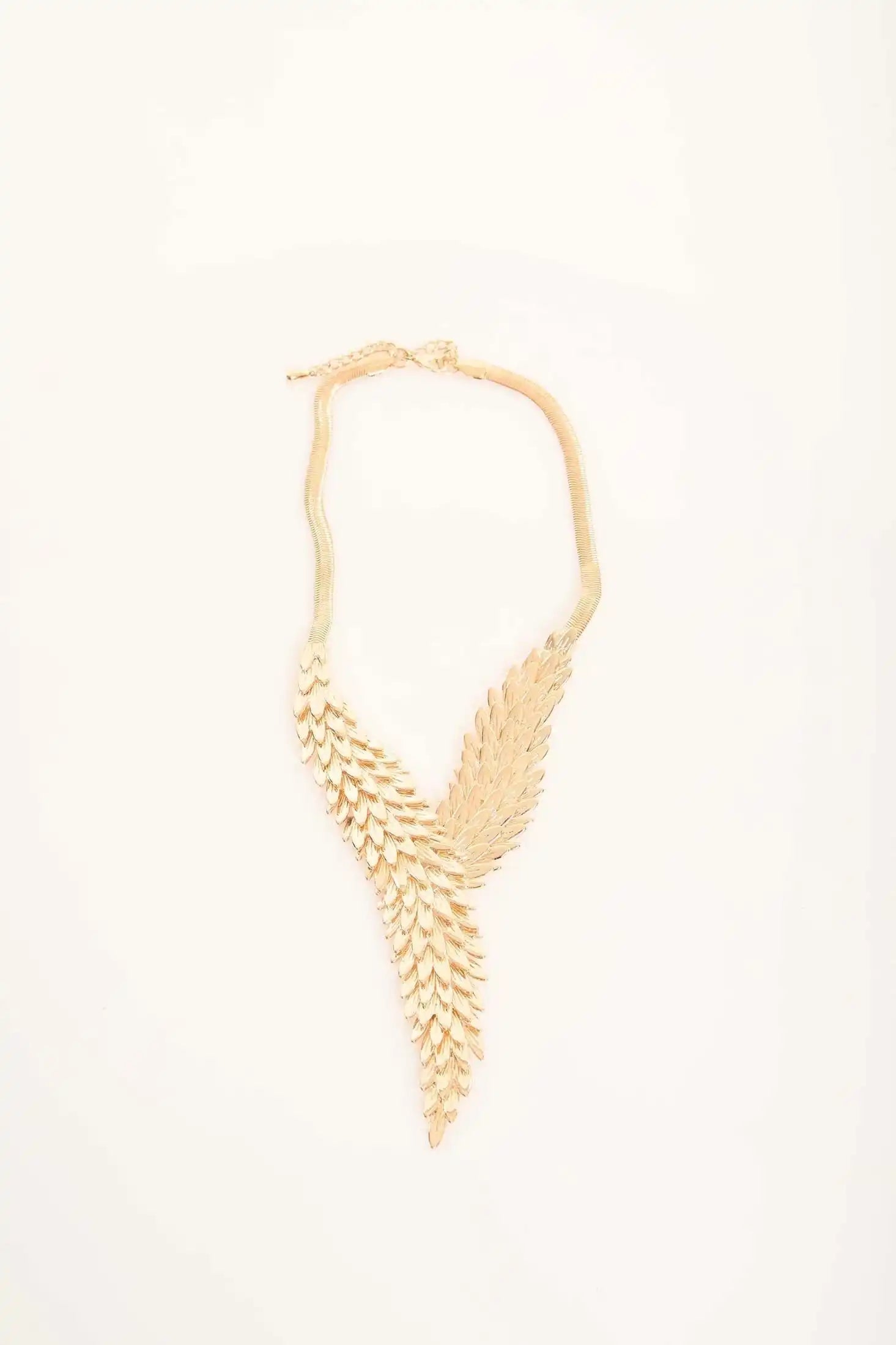 Golden Feather Cascade Necklace