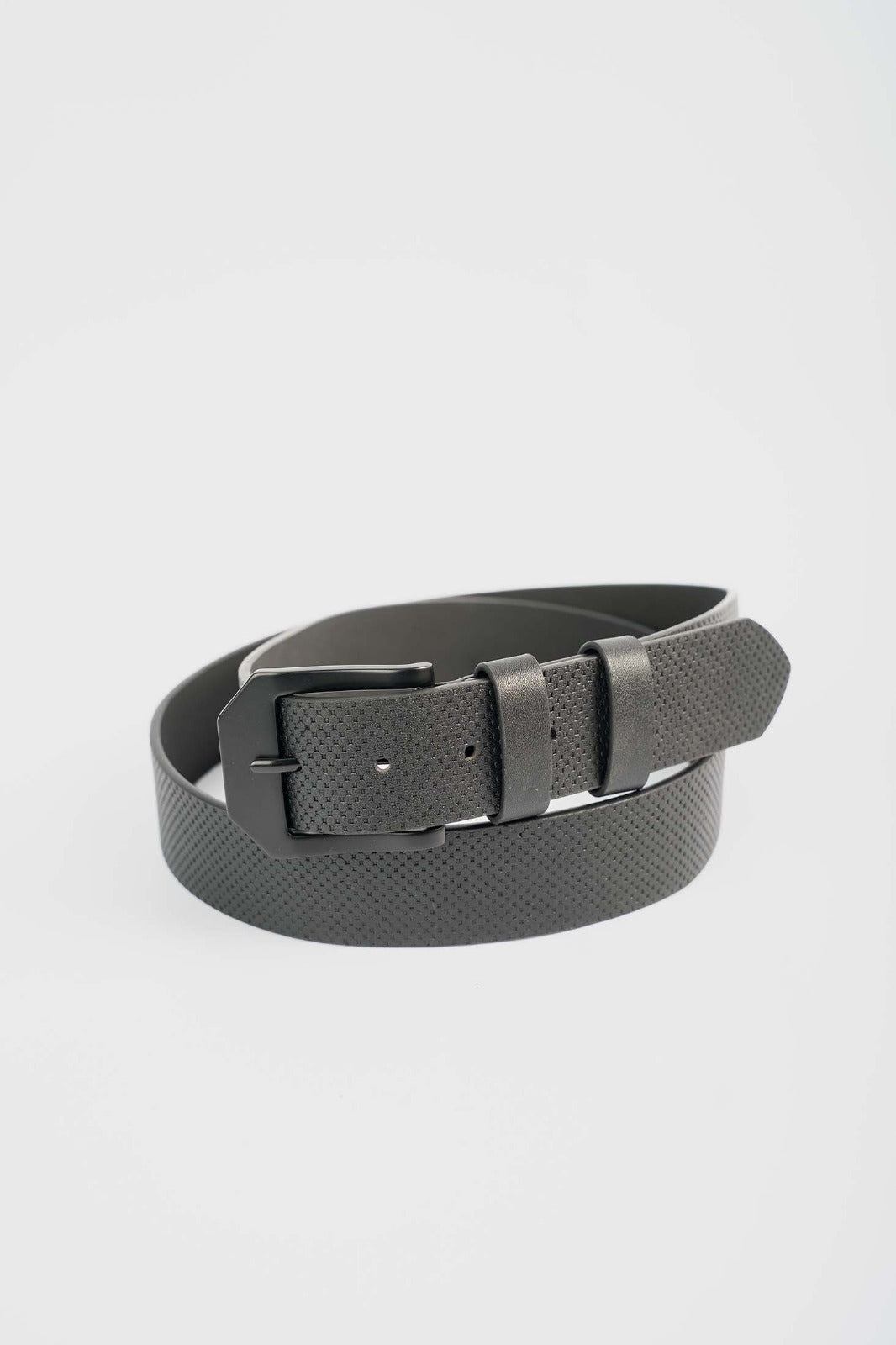 Matte Black Textured Leather Belt