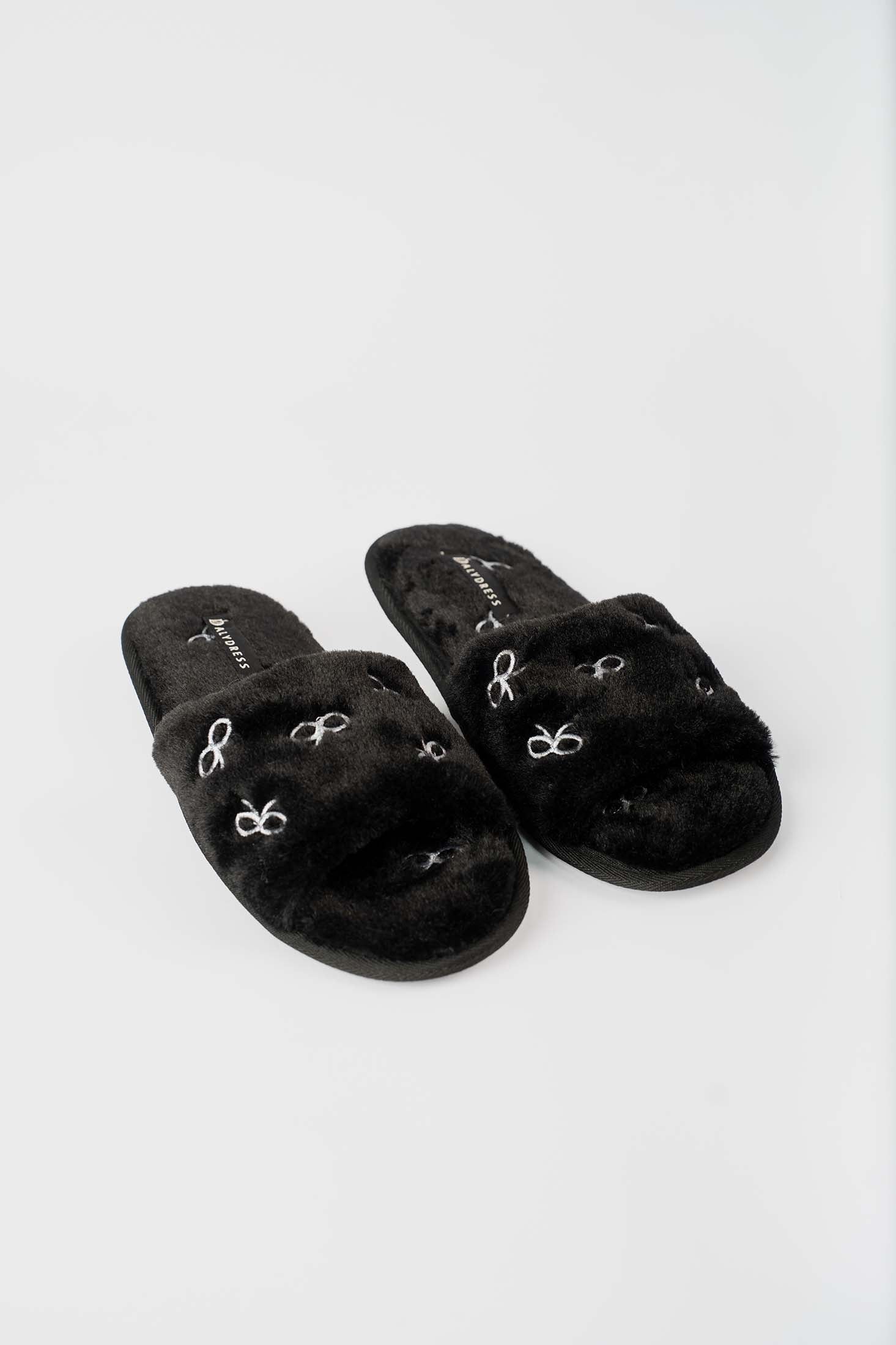 Embroidered Faux Fur Home Slippers