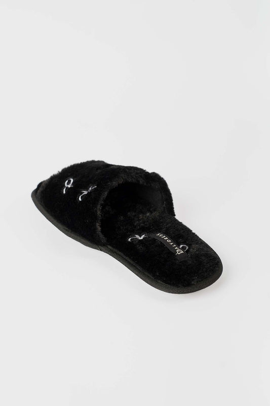 Embroidered Faux Fur Home Slippers