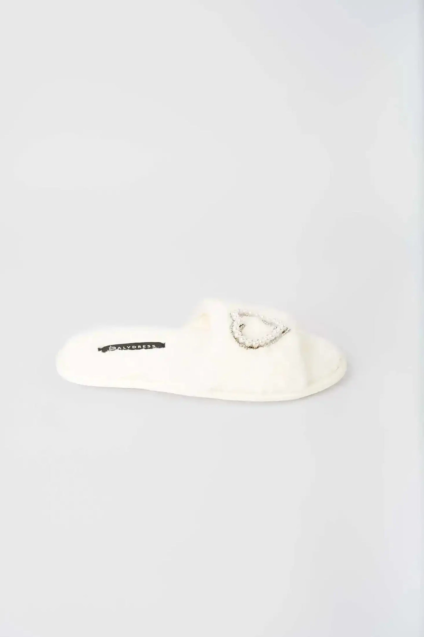 Pearl Heart Faux Fur Home Slippers
