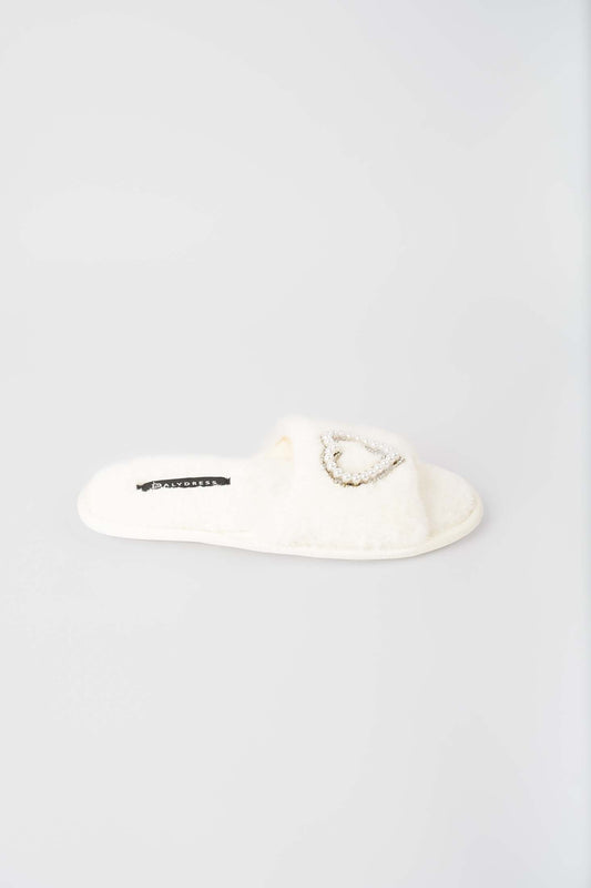 Pearl Heart Faux Fur Home Slippers