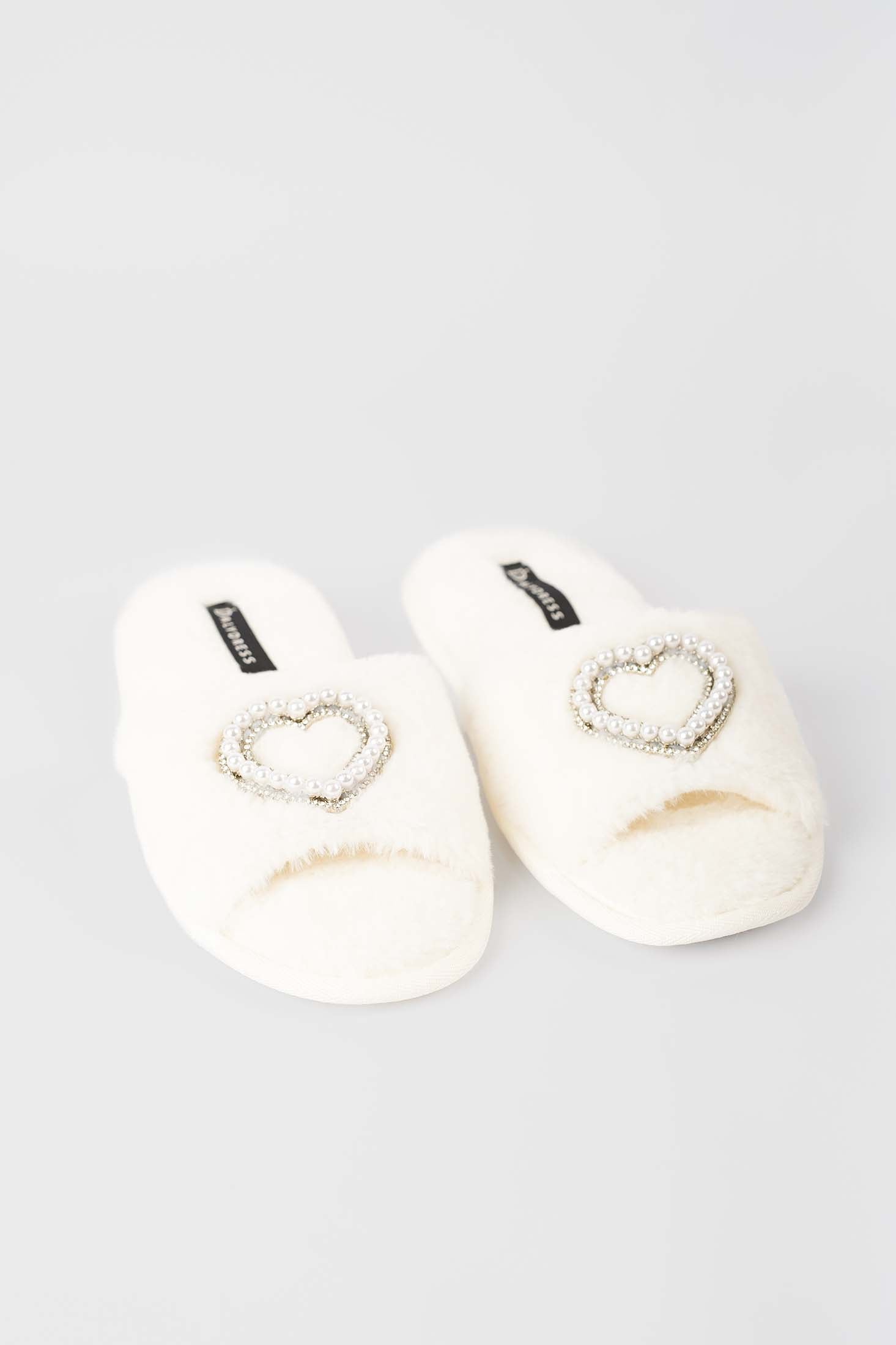 Pearl Heart Faux Fur Home Slippers