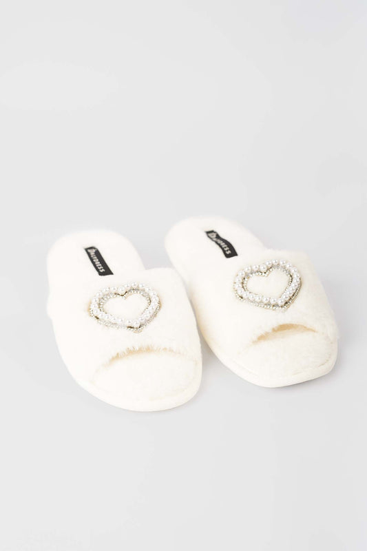 Pearl Heart Faux Fur Home Slippers