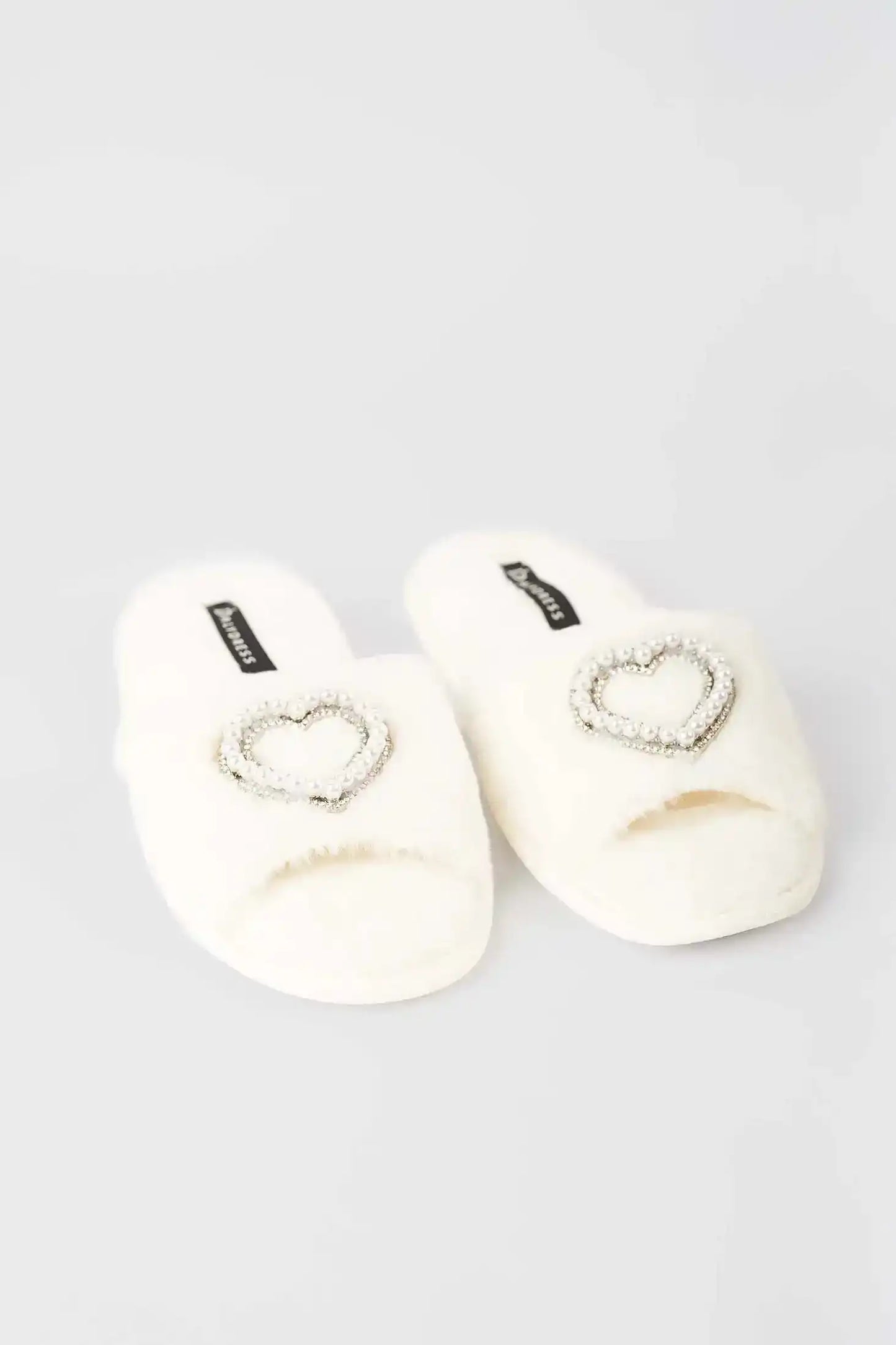 Pearl Heart Faux Fur Home Slippers