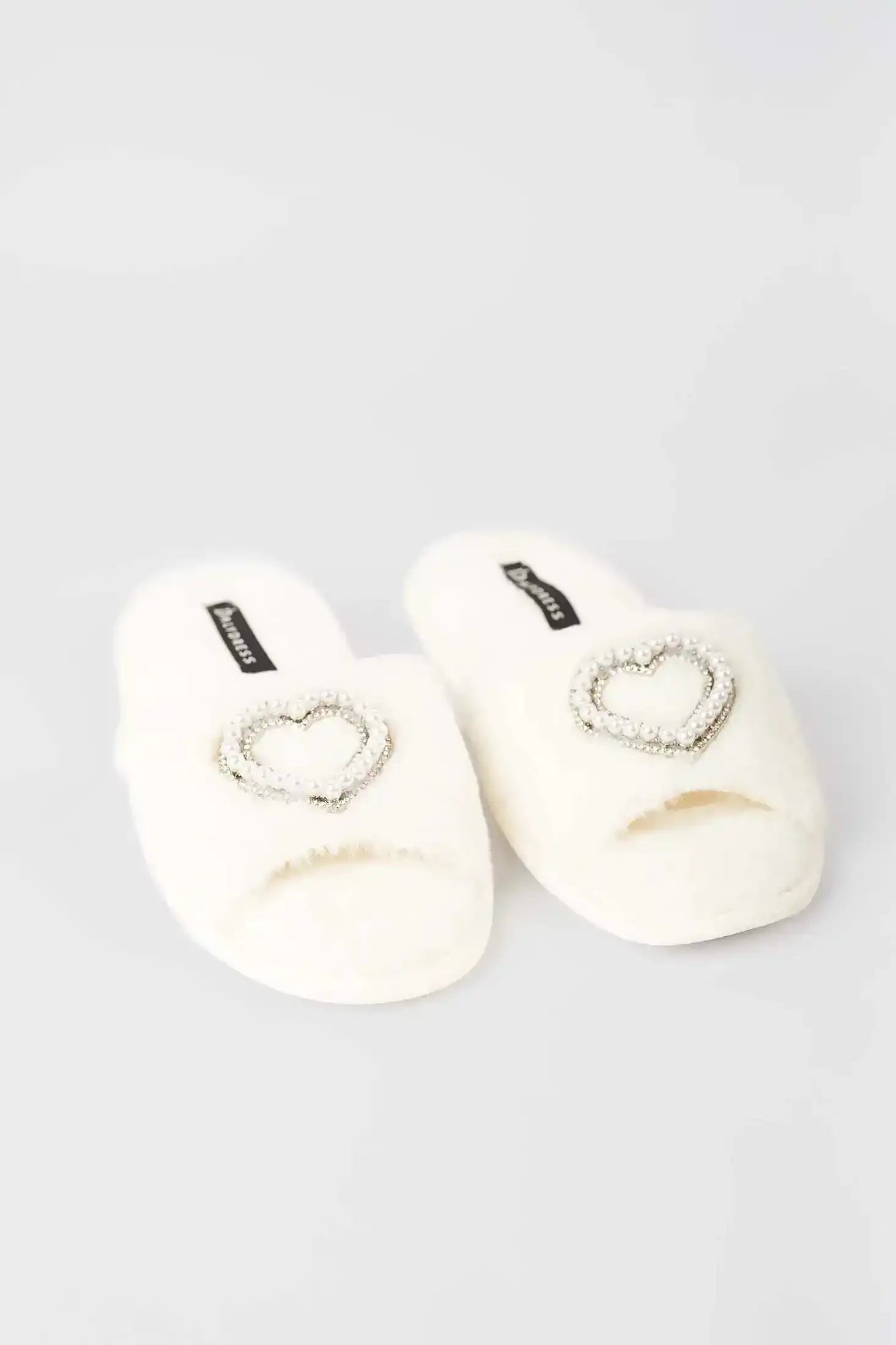 Pearl Heart Faux Fur Home Slippers